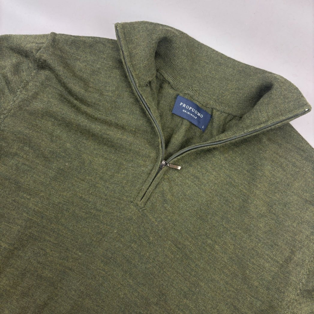 Dark Green Profuomo Half Zip - Men L - New - Revaleur