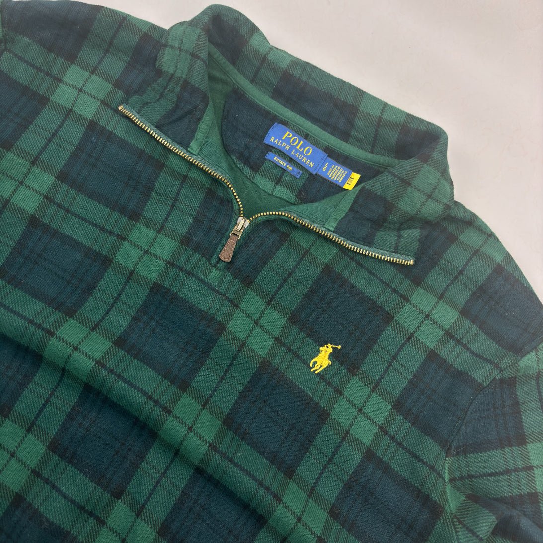 Dark Green Ralph Lauren Half Zip - Men L - Very Good - Revaleur