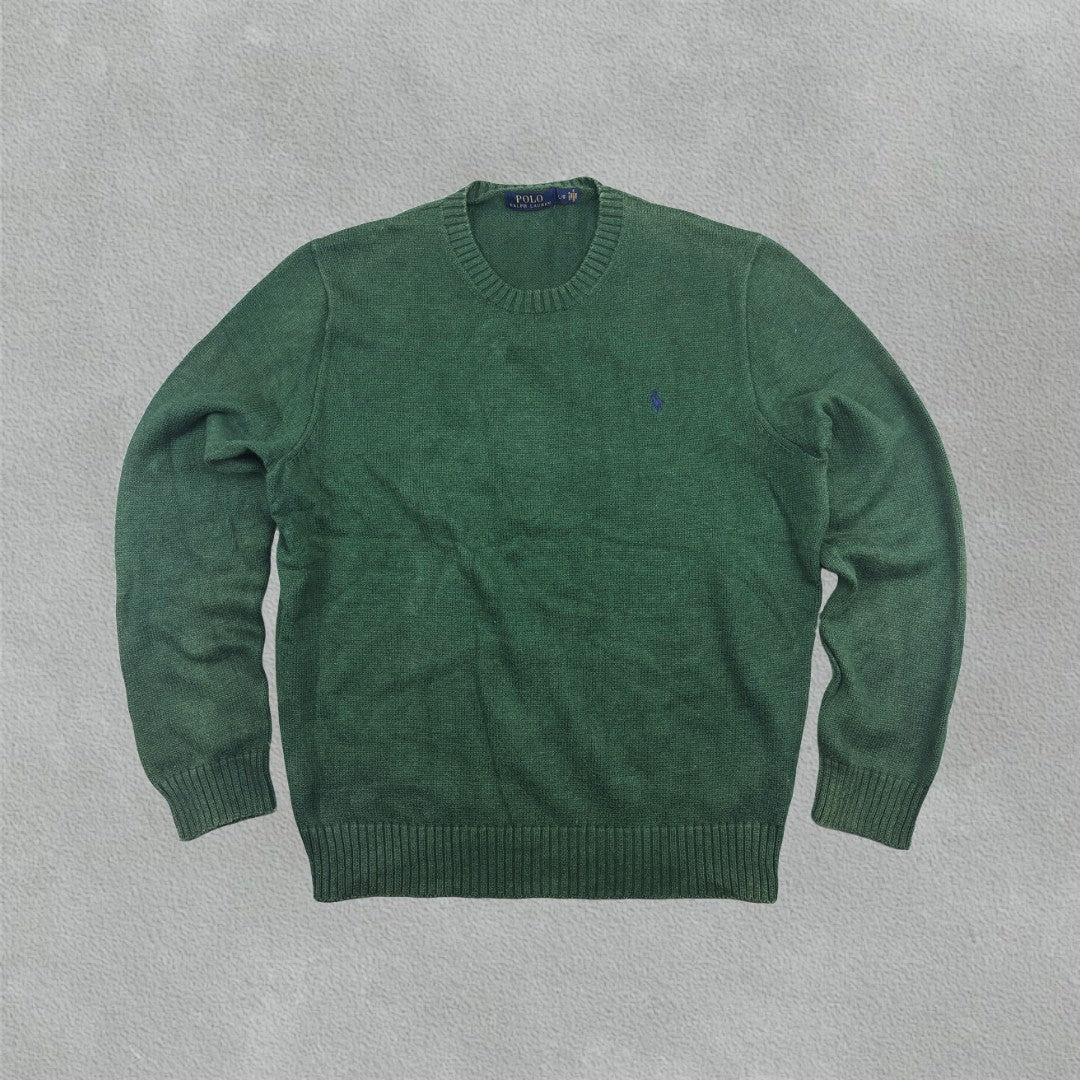 Dark Green Ralph Lauren Knitted Sweater - Men L - Very Good - Revaleur