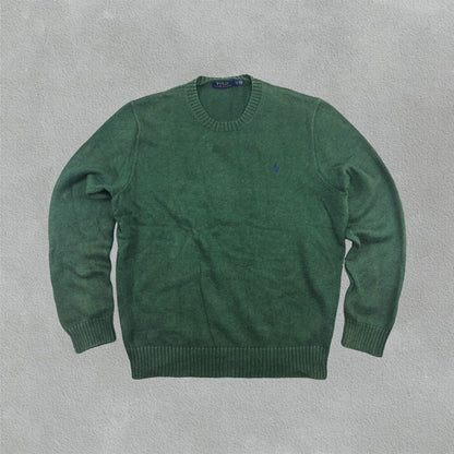 Dark Green Ralph Lauren Knitted Sweater - Men L - Very Good - Revaleur