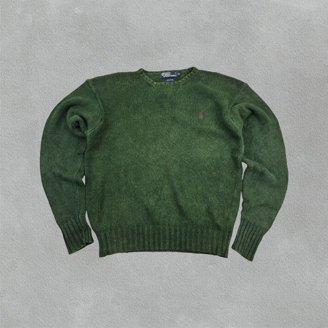 Dark Green Ralph Lauren Knitted Sweater - Men M - Very Good - Revaleur