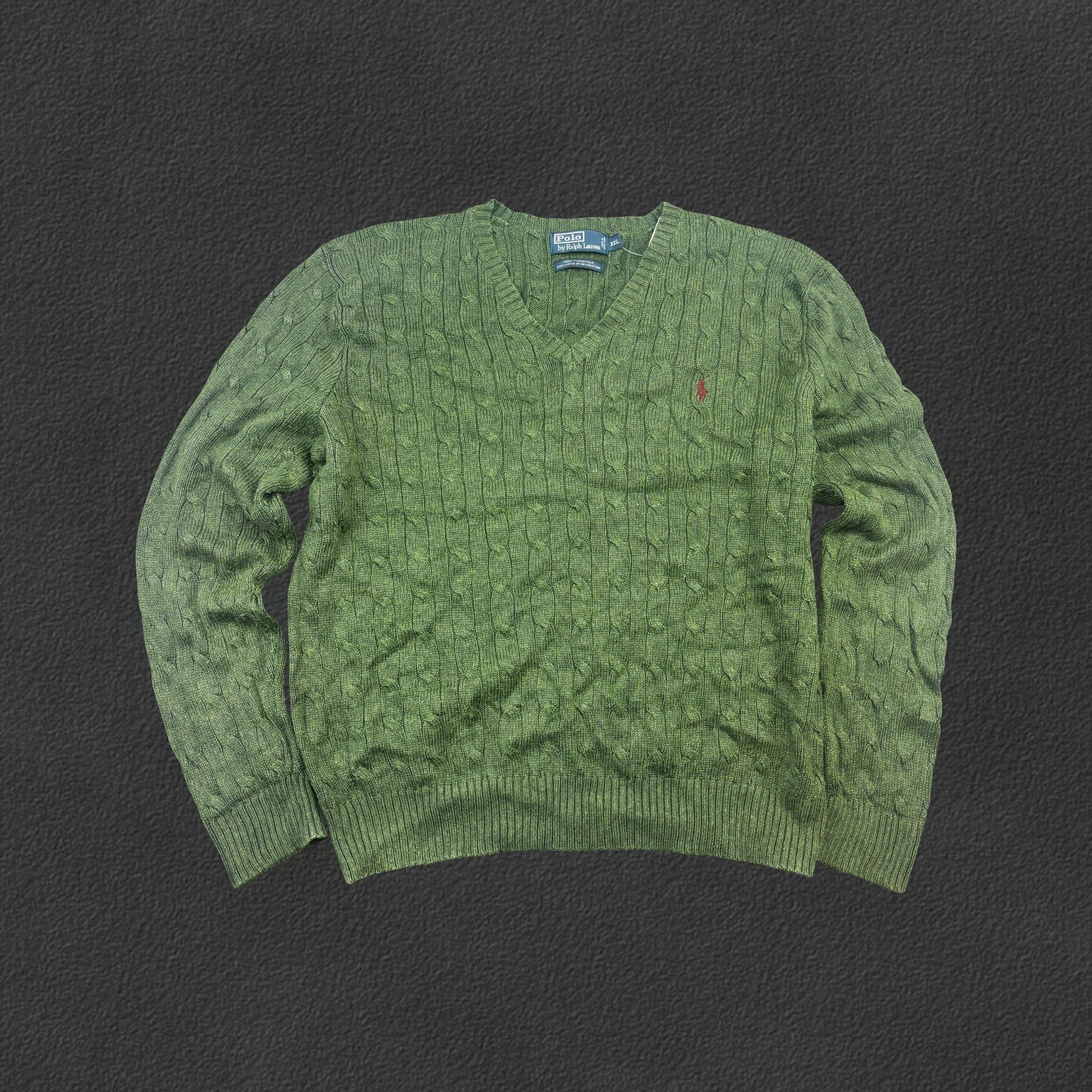 Dark Green Ralph Lauren Knitted V - Neck - Men XXL - Very Good - Revaleur