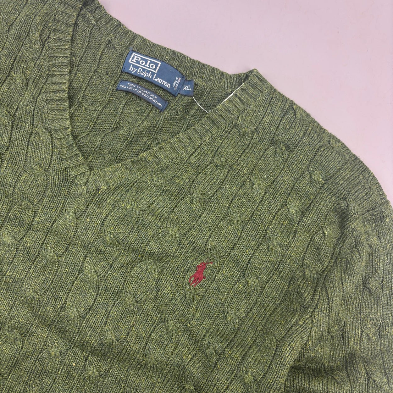 Dark Green Ralph Lauren Knitted V - Neck - Men XXL - Very Good - Revaleur