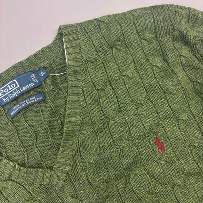 Dark Green Ralph Lauren Knitted V - Neck - Men XXL - Very Good - Revaleur