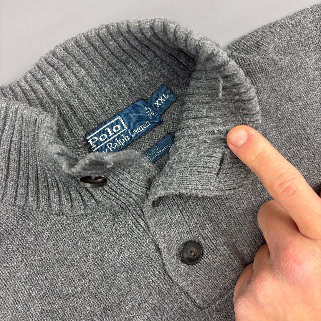Grey Ralph Lauren Buttoned Sweater - Men XXL - Very Good - Revaleur
