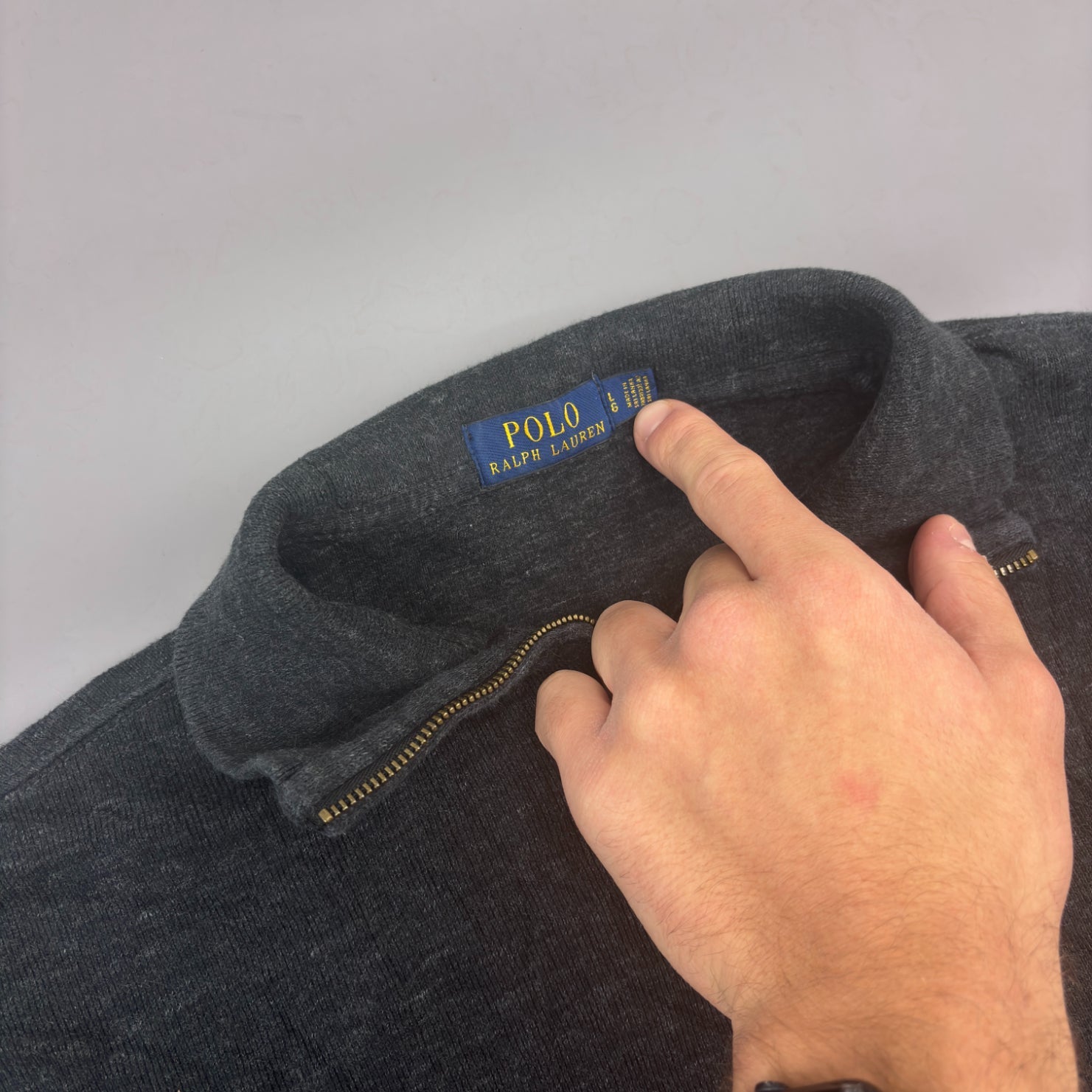 Grey Ralph Lauren Half Zip - Men L - Very Good - Revaleur