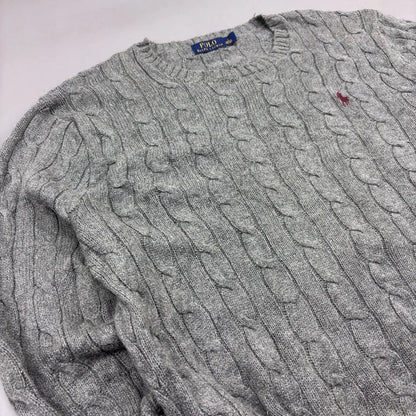 Grey Ralph Lauren Knitted Sweater - L - Excellent Condition - Revaleur