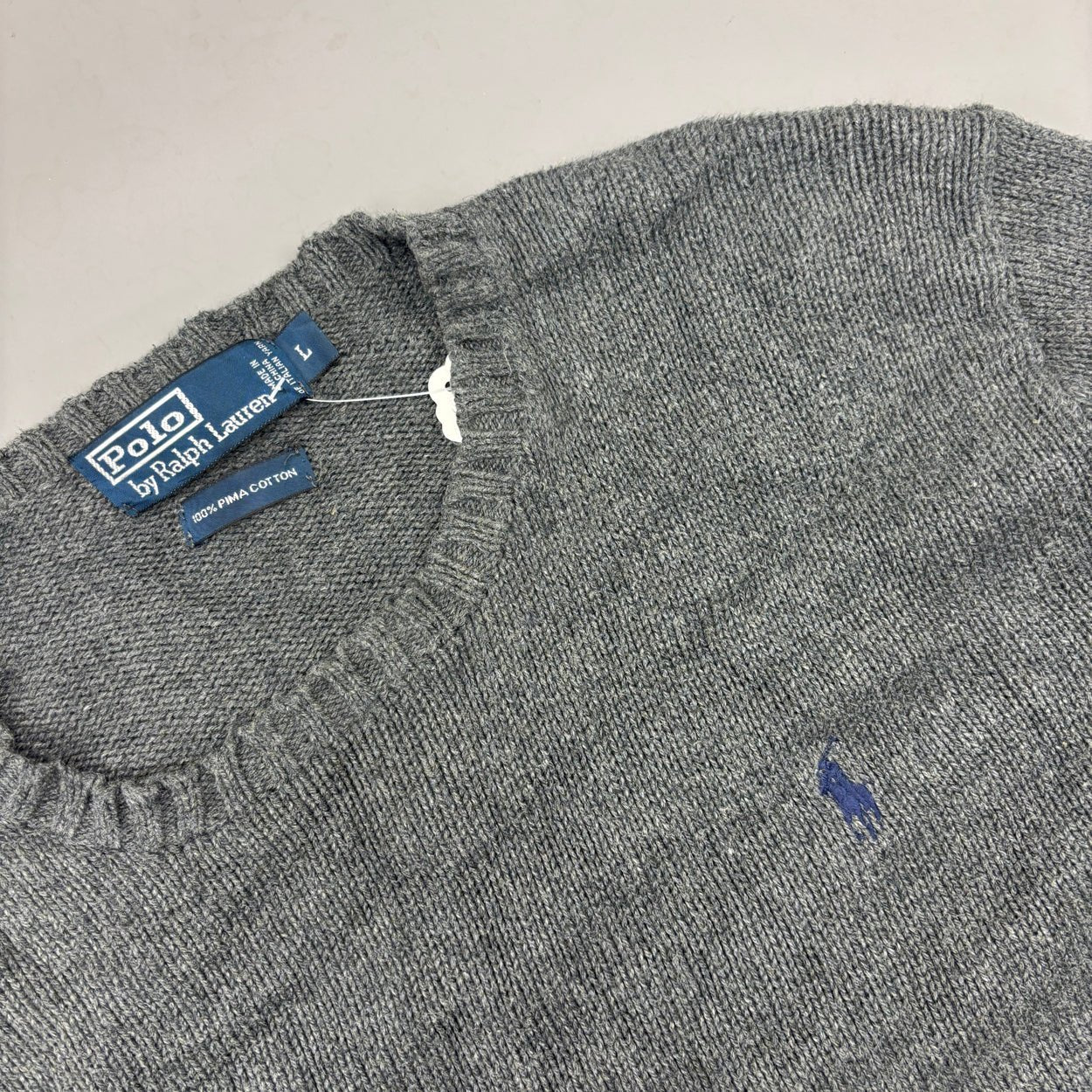 Grey Ralph Lauren Knitted Sweater - Men L - Very Good - Revaleur