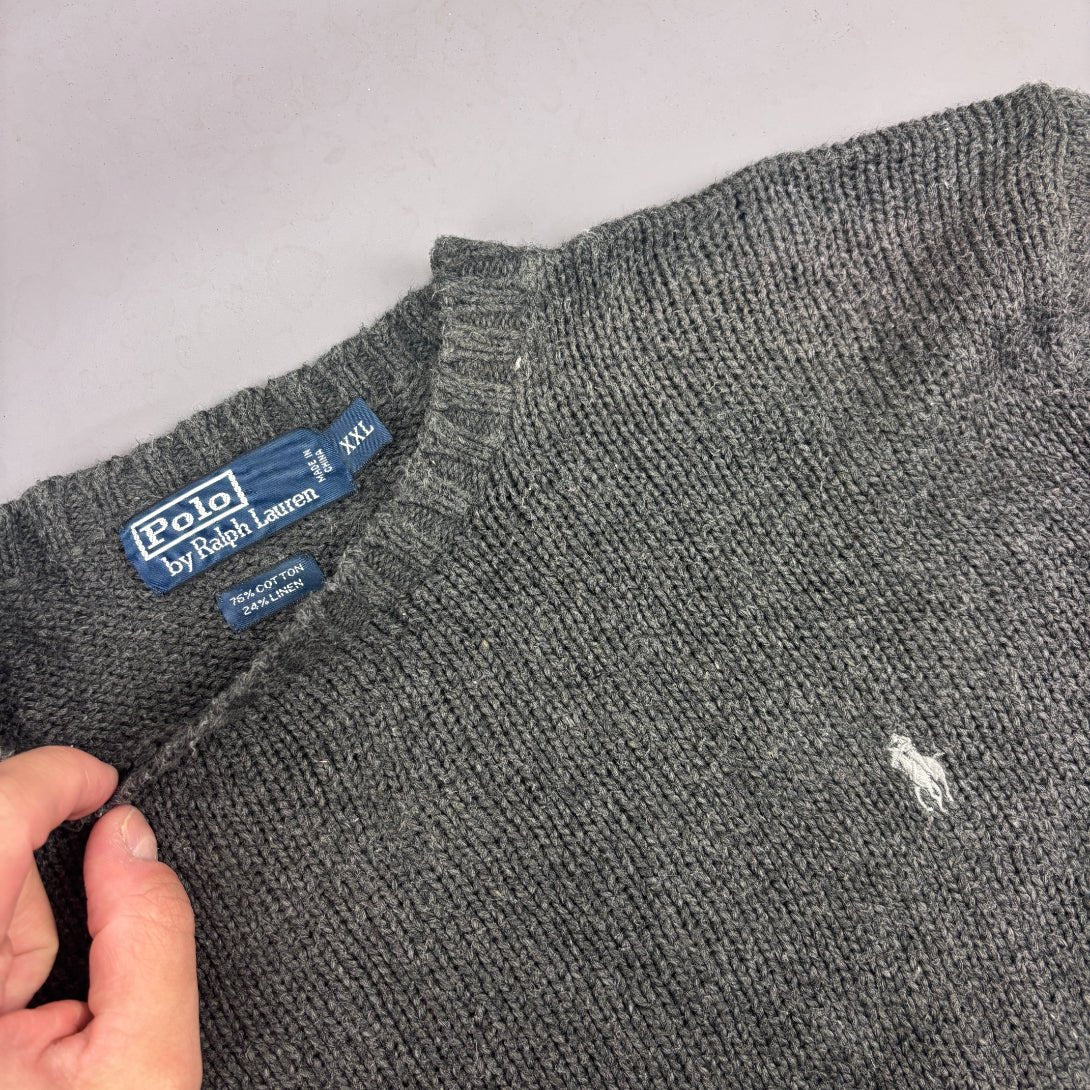 Grey Ralph Lauren Knitted Sweater - Men XXL - Very Good - Revaleur