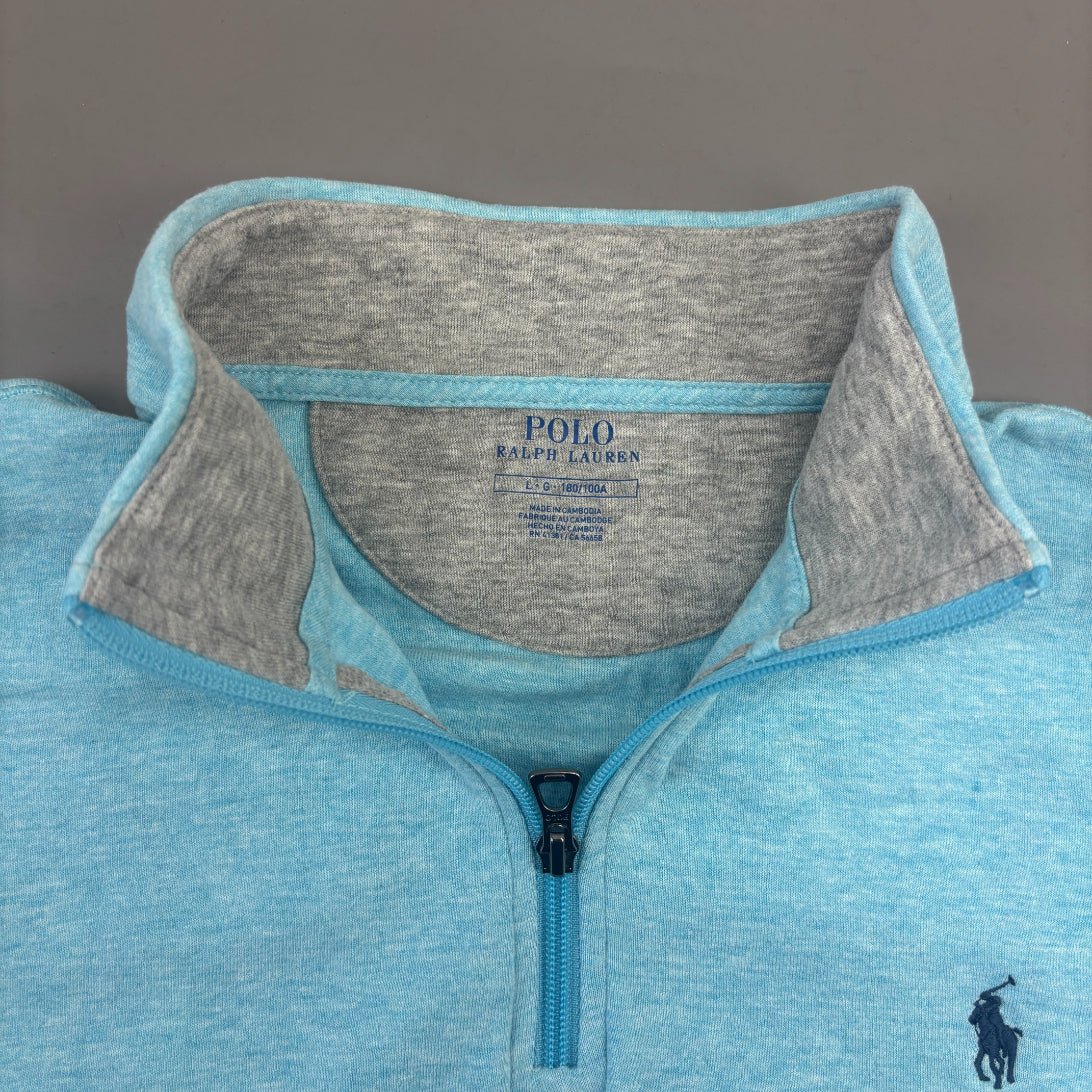 Light Blue Ralph Lauren Half Zip - Men L - Very Good - Revaleur