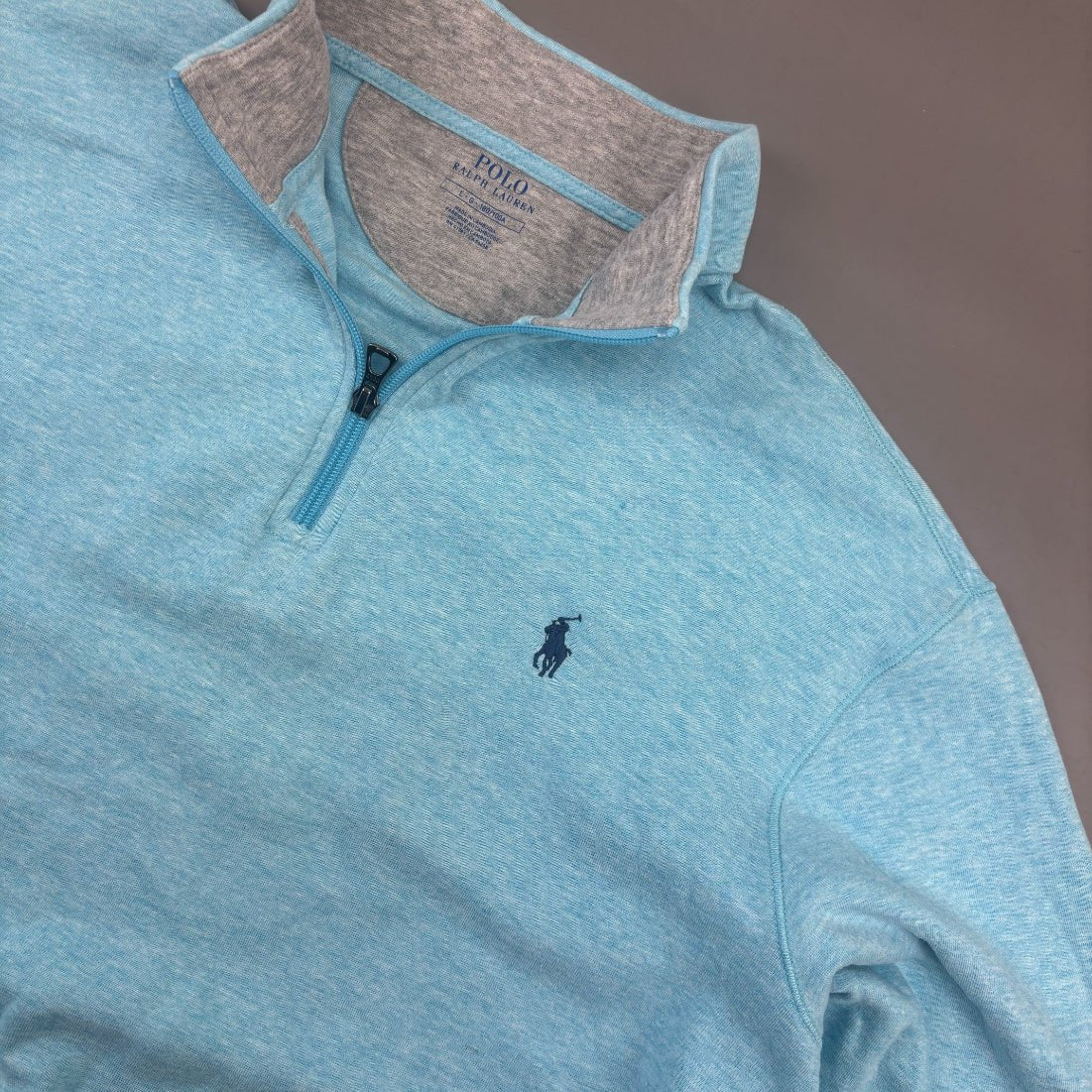 Light Blue Ralph Lauren Half Zip - Men L - Very Good - Revaleur