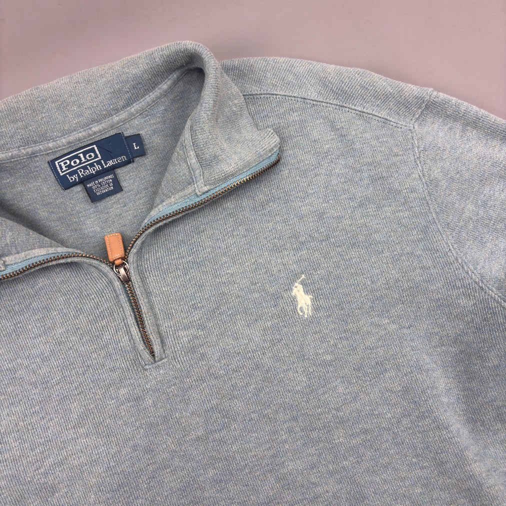 Light Blue Ralph Lauren Half Zip - Men L - Very Good - Revaleur