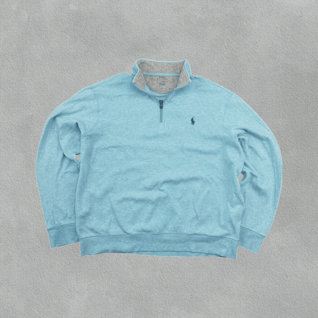 Light Blue Ralph Lauren Half Zip - Men L - Very Good - Revaleur