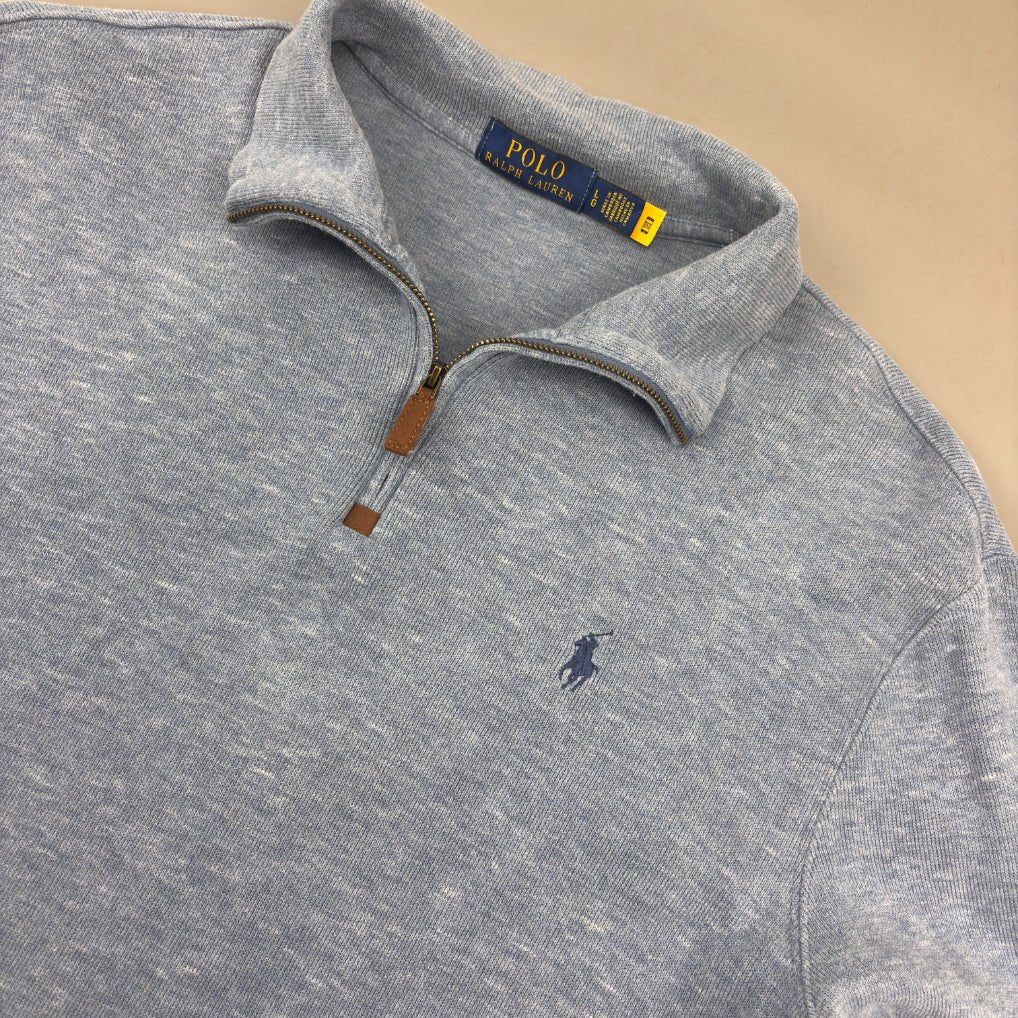 Light Blue Ralph Lauren Half Zip - Men L - Very Good - Revaleur