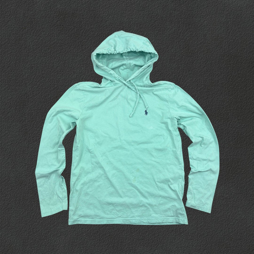 Light Blue Ralph Lauren Hoodie - Men S - Very Good - Revaleur