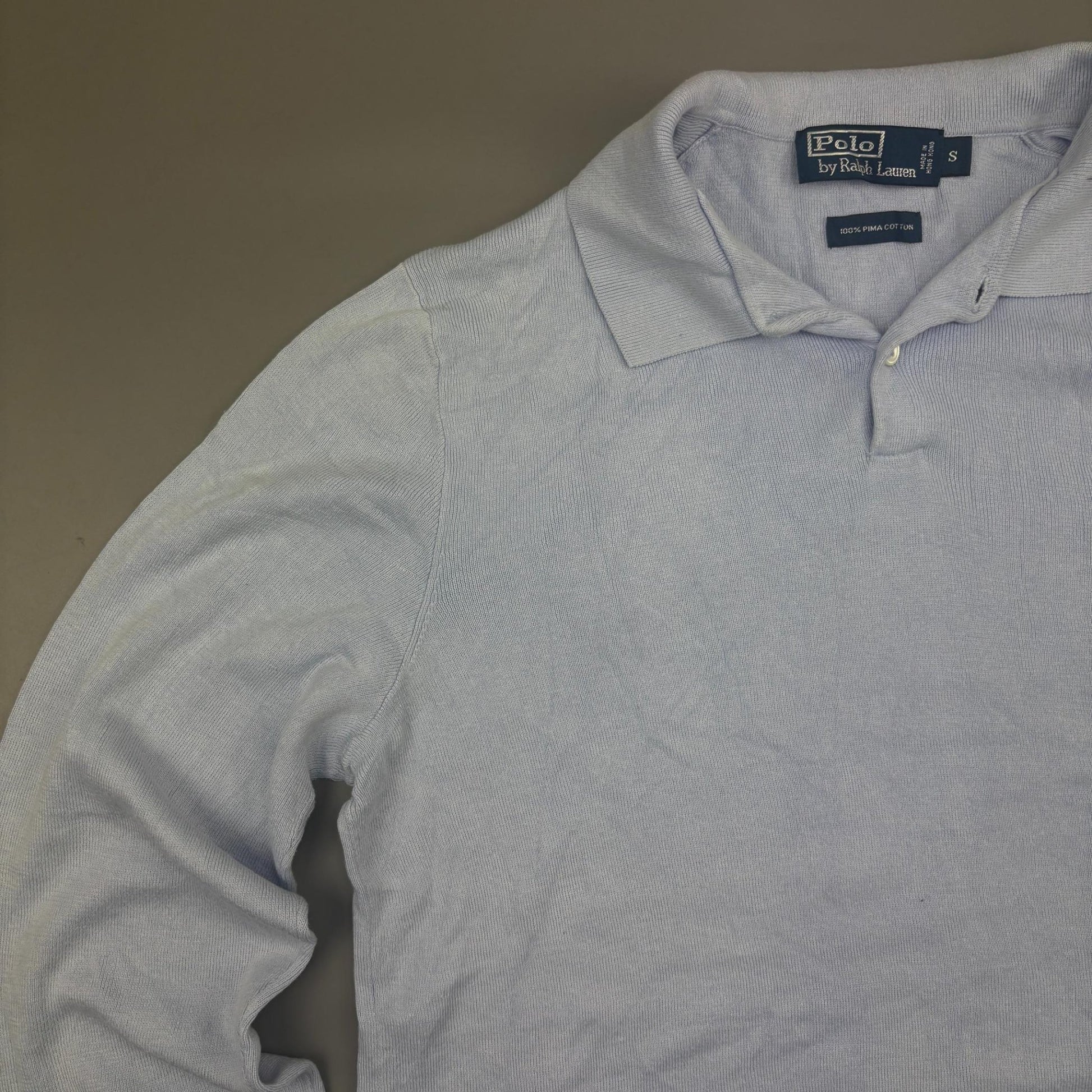 Light Blue Ralph Lauren Longsleeve Polo Shirt - Men S - Very Good - Revaleur