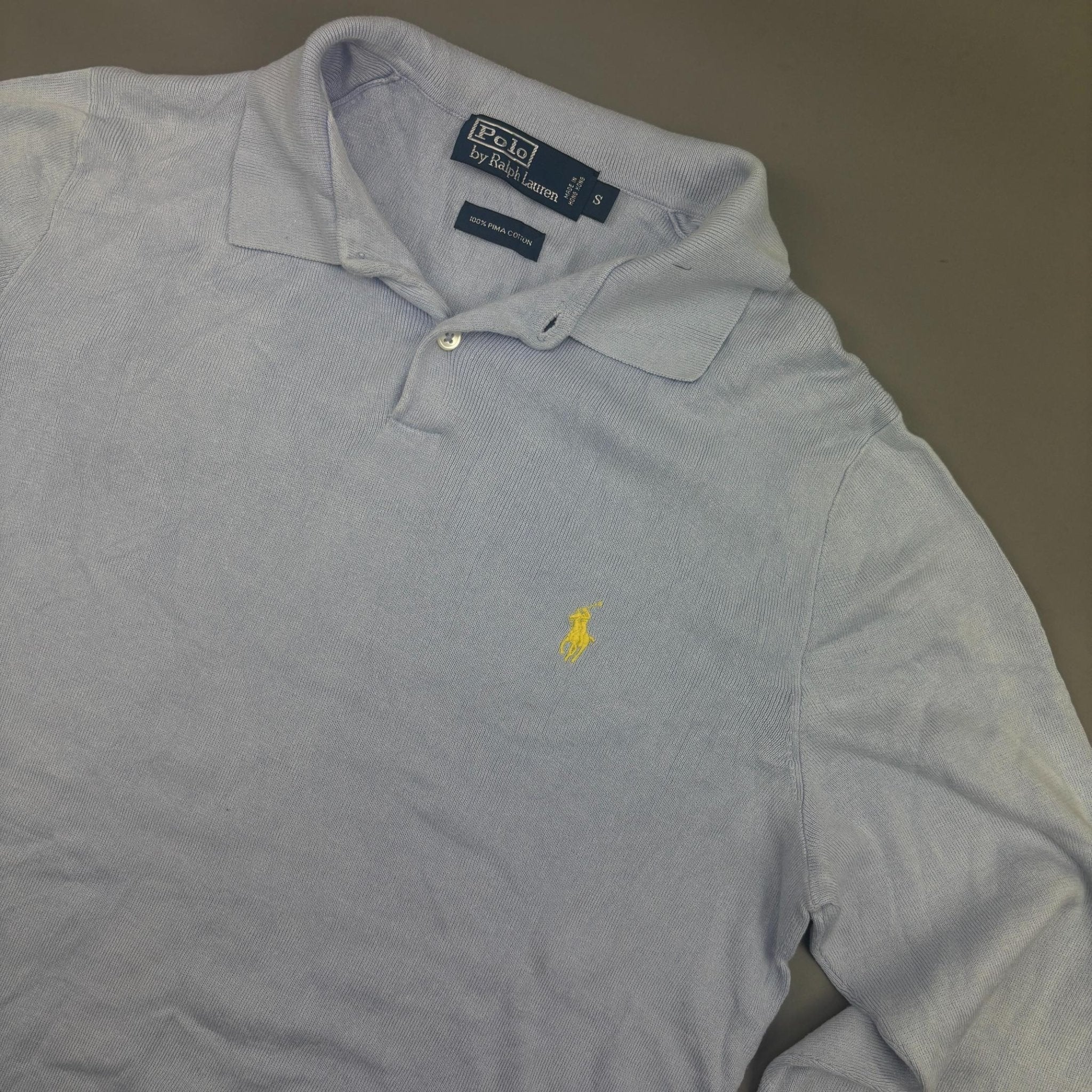 Light Blue Ralph Lauren Longsleeve Polo Shirt - Men S - Very Good - Revaleur