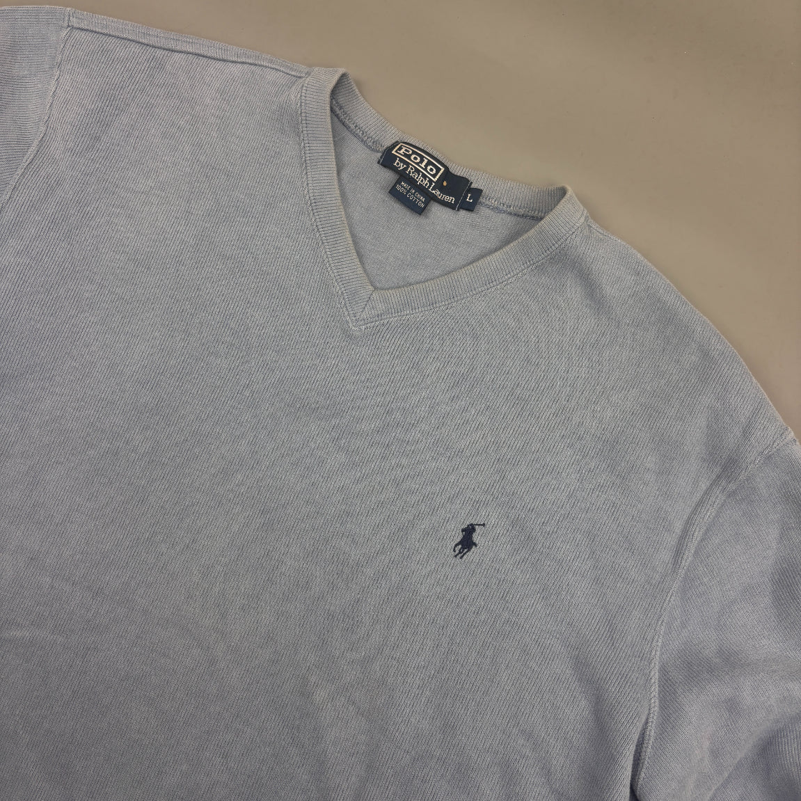 Light Blue Ralph Lauren V - neck Sweater - Men L - Very Good - Revaleur