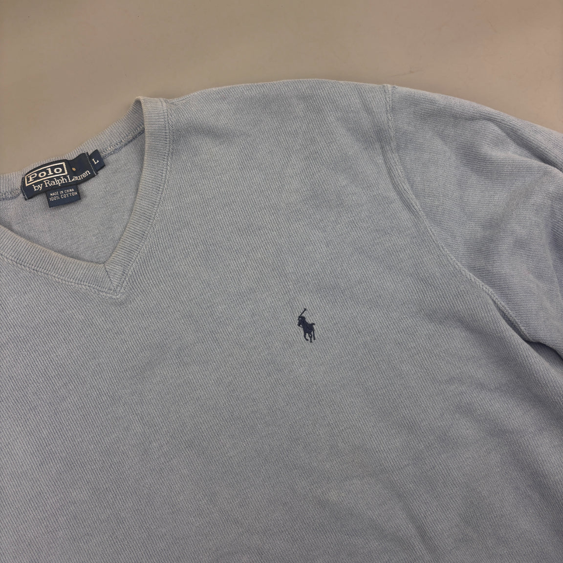 Light Blue Ralph Lauren V - neck Sweater - Men L - Very Good - Revaleur