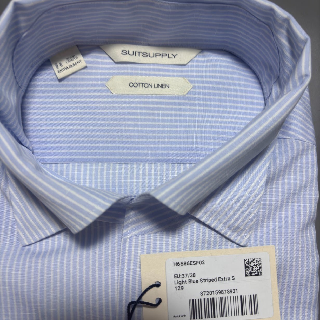 Light Blue Striped Shirt Suitsupply - W37/38 - New With Tags - Revaleur
