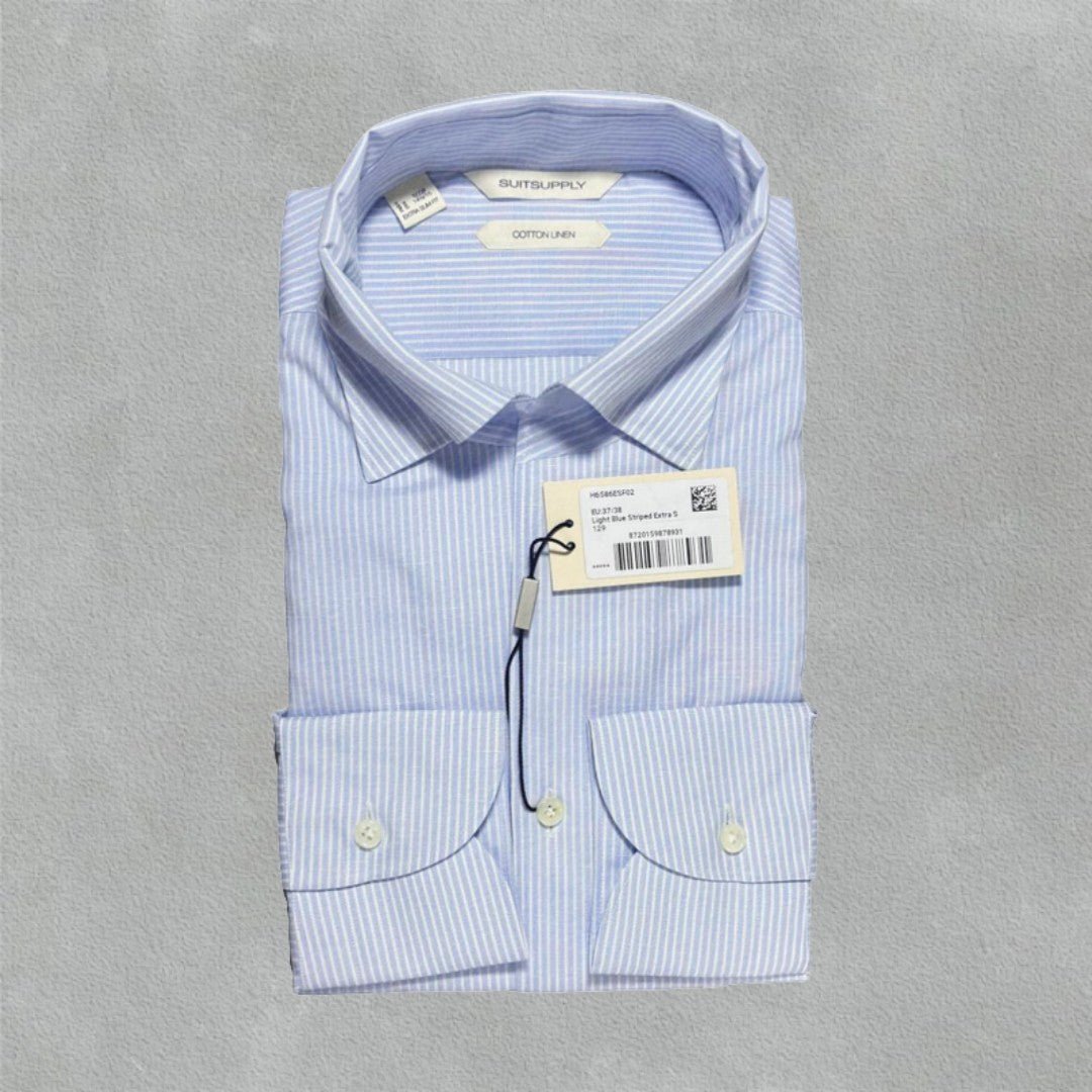 Light Blue Striped Shirt Suitsupply - W37/38 - New With Tags - Revaleur