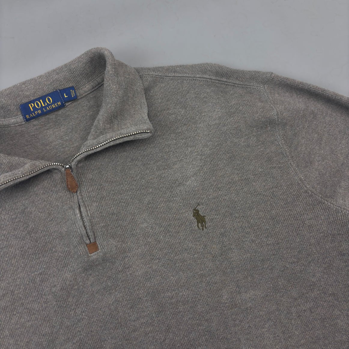 Light Brown Ralph Lauren Half Zip - Men L - Very Good - Revaleur