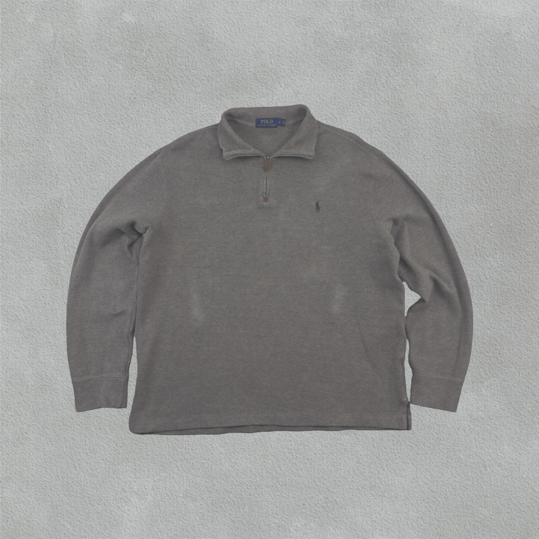 Light Brown Ralph Lauren Half Zip - Men L - Very Good - Revaleur