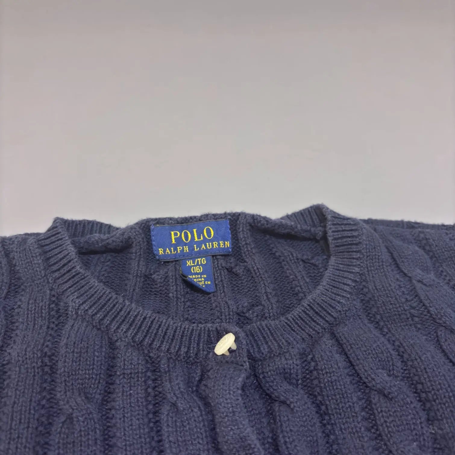 Navy Blue Cable - Knit Cardigan with Ruffle Hem - XL (Kids) - Excellent Condition - Revaleur
