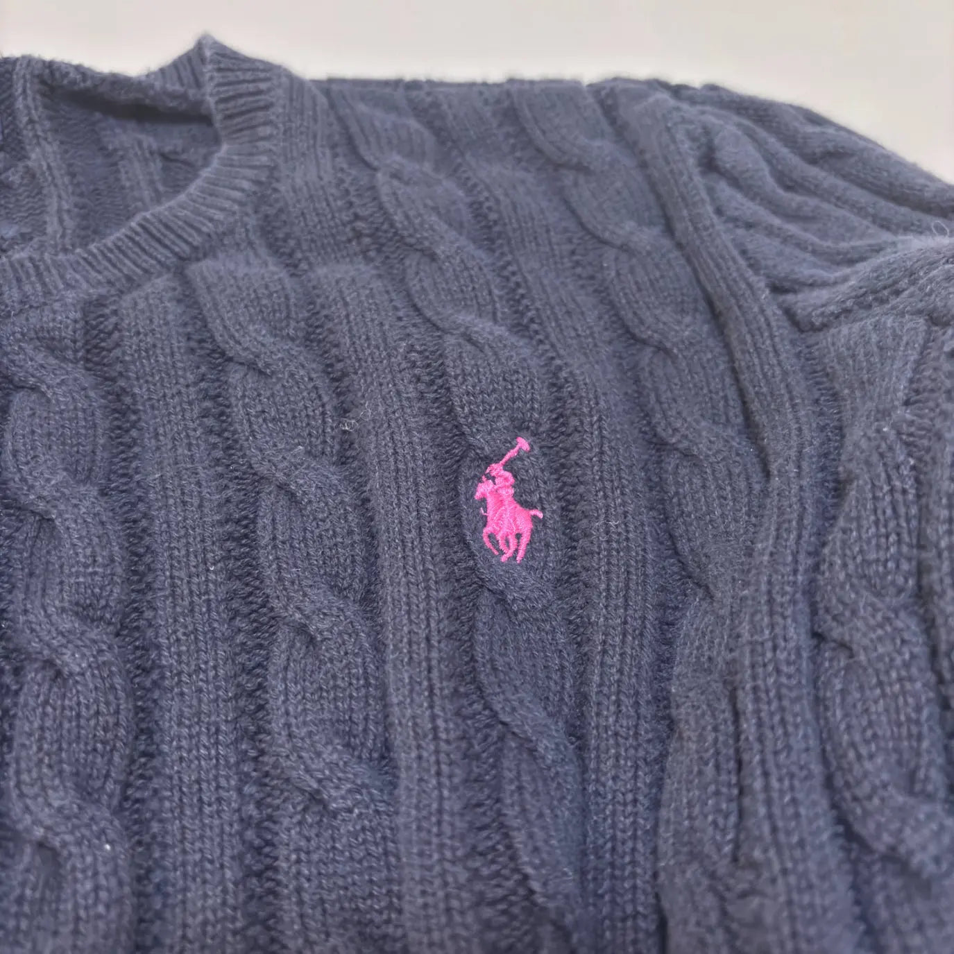 Navy Blue Cable - Knit Cardigan with Ruffle Hem - XL (Kids) - Excellent Condition - Revaleur