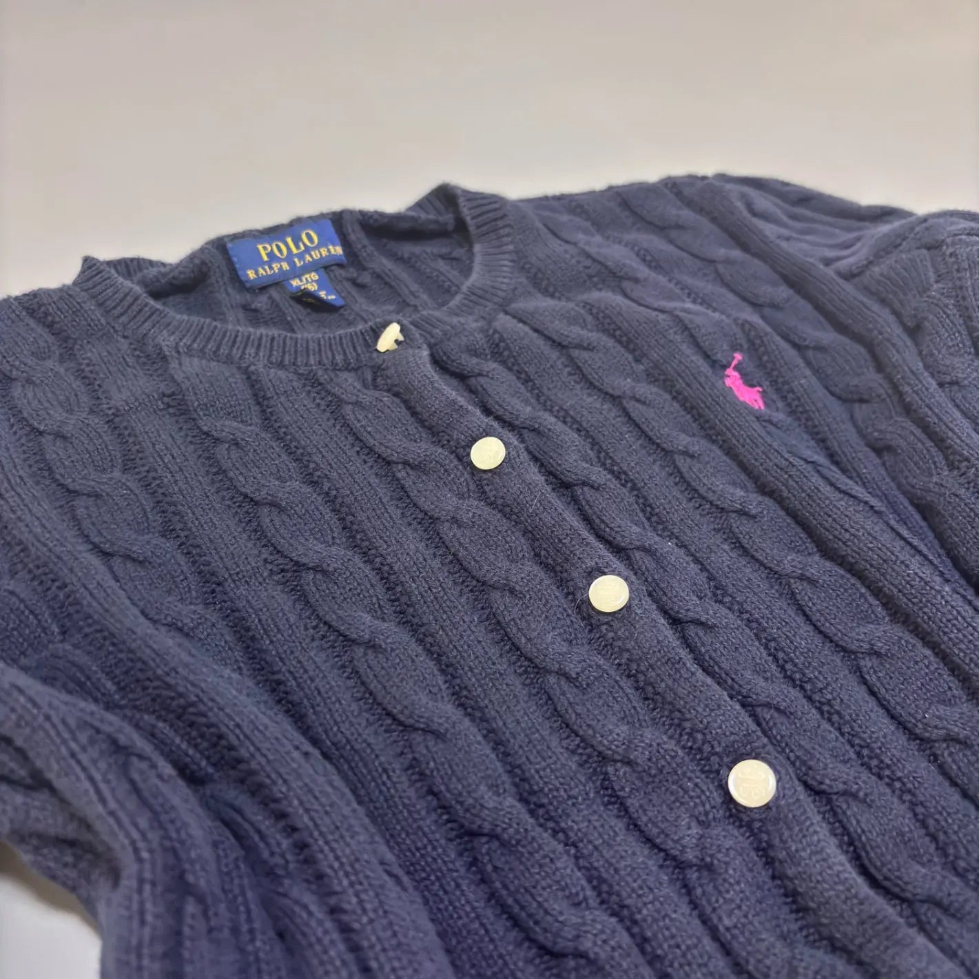 Navy Blue Cable - Knit Cardigan with Ruffle Hem - XL (Kids) - Excellent Condition - Revaleur