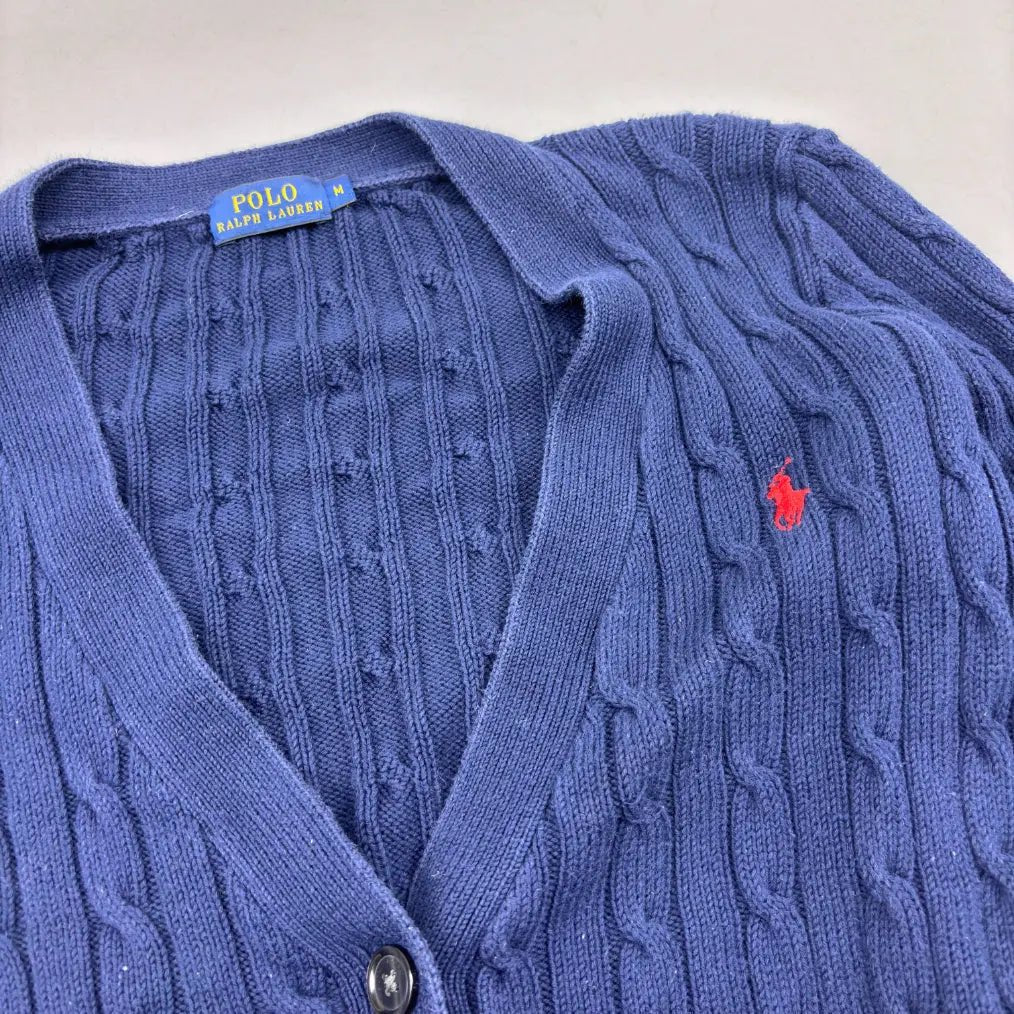 Navy Ralph Lauren Cable Knit Cardigan - M - Excellent Condition - Revaleur