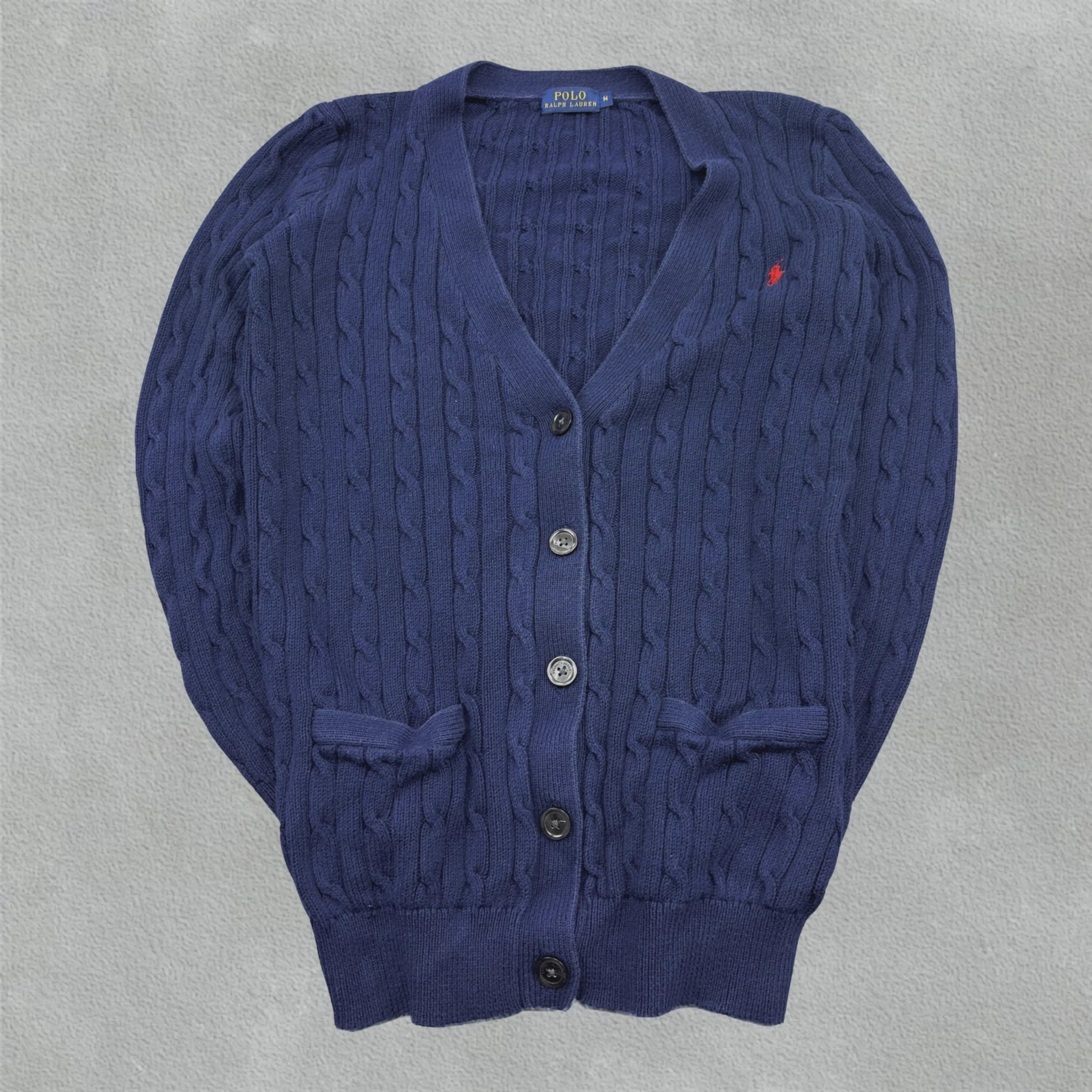 Navy Ralph Lauren Cable Knit Cardigan - M - Excellent Condition - Revaleur