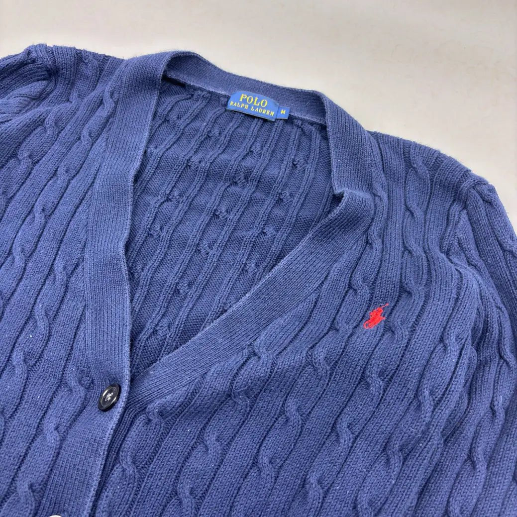 Navy Ralph Lauren Cable Knit Cardigan - M - Excellent Condition - Revaleur