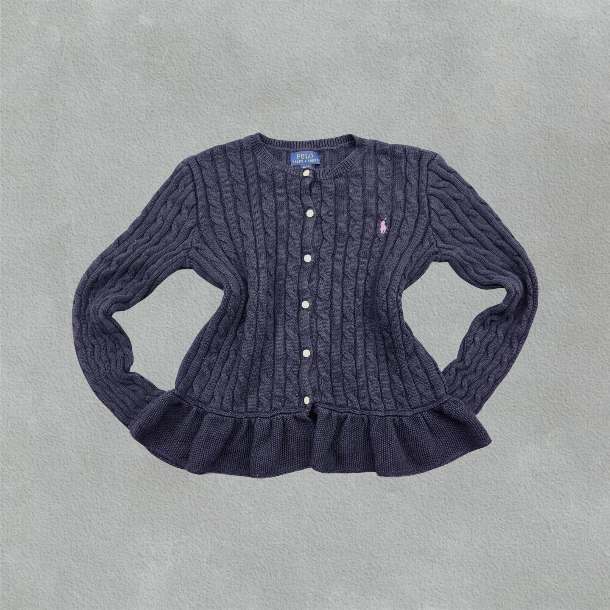 Navy Ralph Lauren Cardigan With Ruffle Hem - XL (Kids) - New, Never Worn - Revaleur