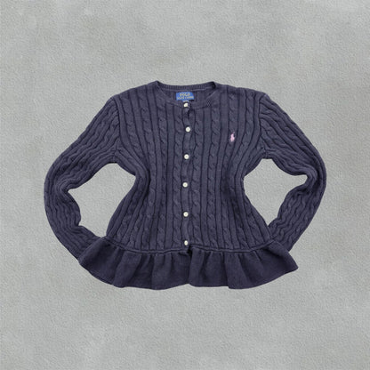 Navy Ralph Lauren Cardigan With Ruffle Hem - XL (Kids) - New, Never Worn - Revaleur