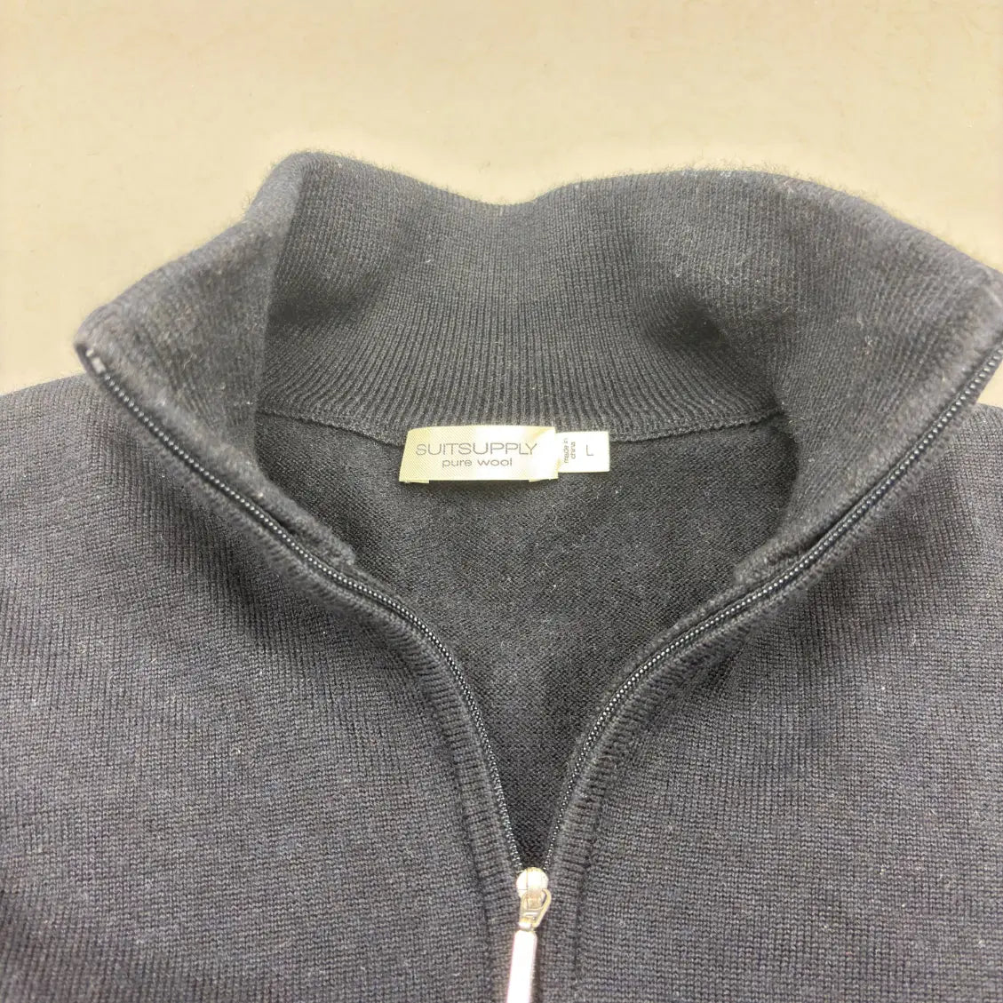 Navy Suitsupply Half Zip Sweater - Size L - New, Never Worn - Revaleur