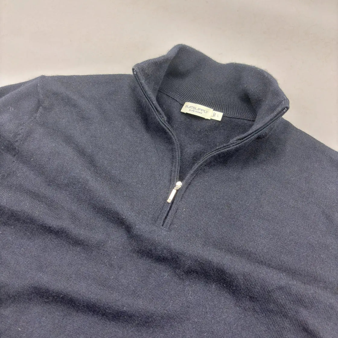 Navy Suitsupply Half Zip Sweater - Size L - New, Never Worn - Revaleur