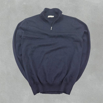 Navy Suitsupply Half Zip Sweater - Size L - New, Never Worn - Revaleur