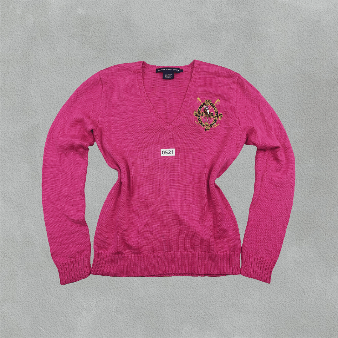 Pink Ralph Lauren V - neck Sweater - L - Very Good - Revaleur