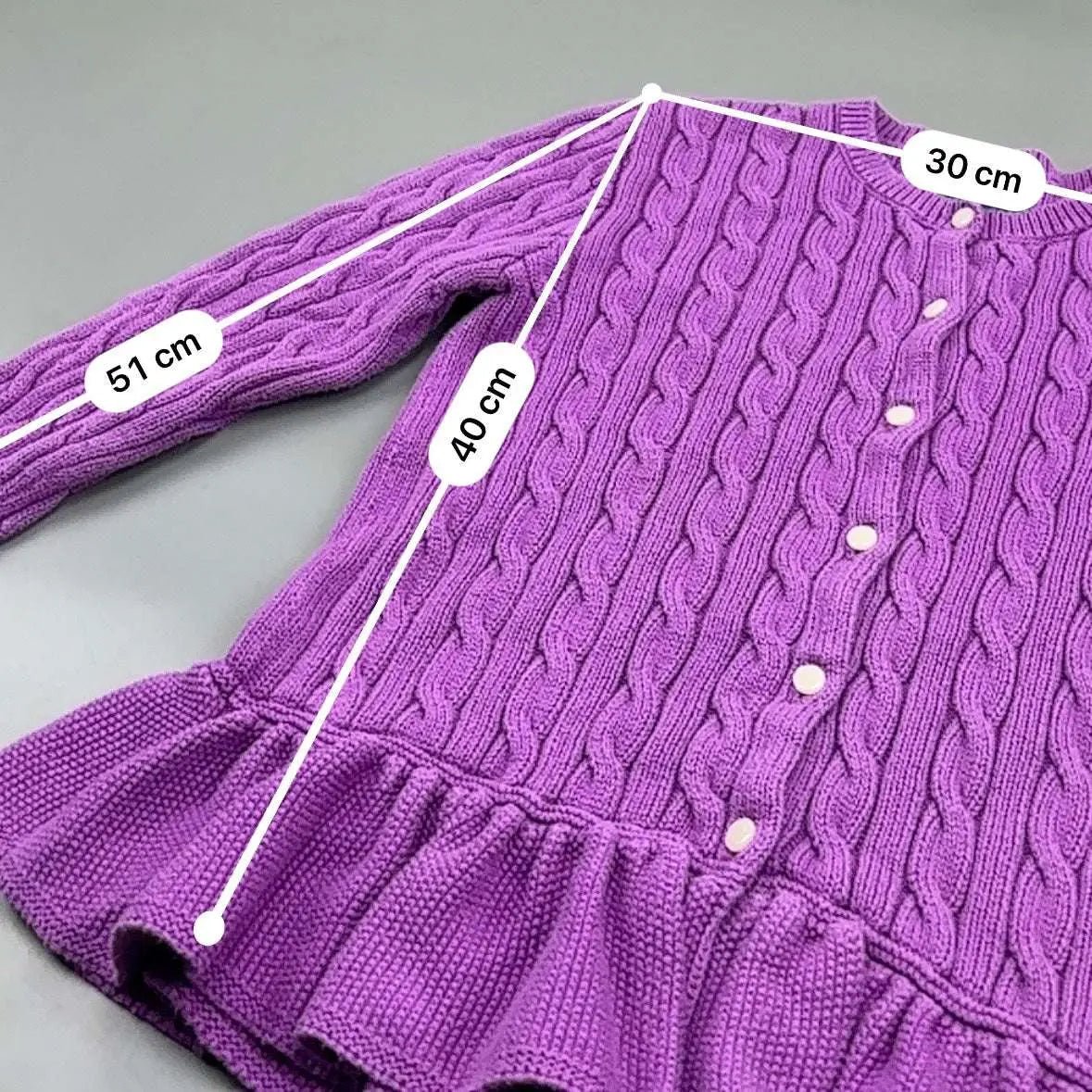 Purple Ralph Lauren Cardigan with Ruffle Hem - L (Kids) - New, Never Worn - Revaleur