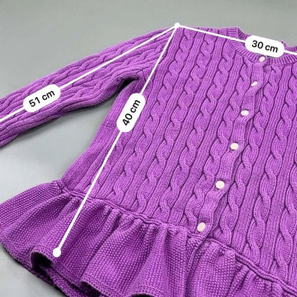 Purple Ralph Lauren Cardigan with Ruffle Hem - L (Kids) - New, Never Worn - Revaleur