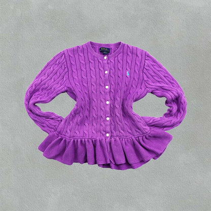 Purple Ralph Lauren Cardigan with Ruffle Hem - L (Kids) - New, Never Worn - Revaleur