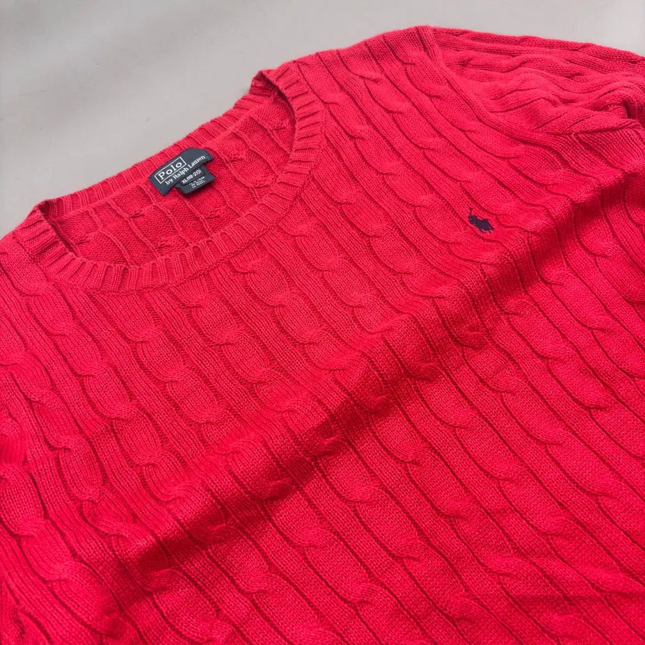 Red Cable Knit Sweater Ralph Lauren - XL - New, Never Worn - Revaleur