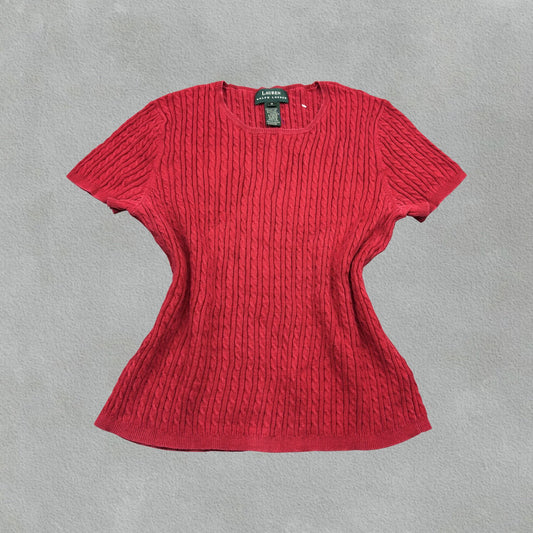 Red Ralph Lauren Knitted T-Shirt - Women M - Very Good - Revaleur