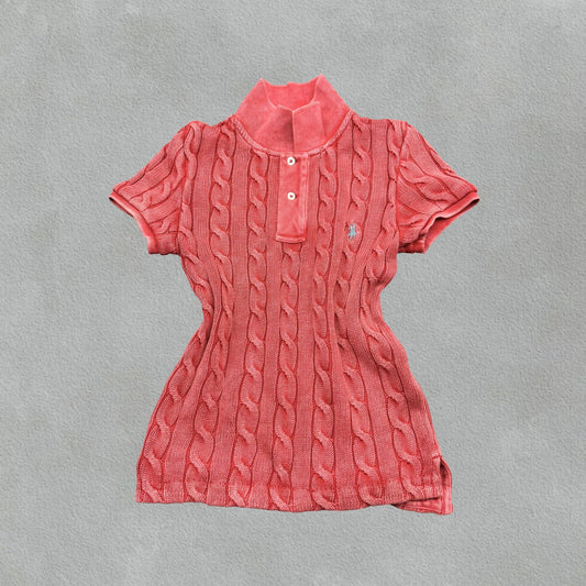 Red Ralph Lauren Knitted T-Shirt - Women XS - Very Good - Revaleur