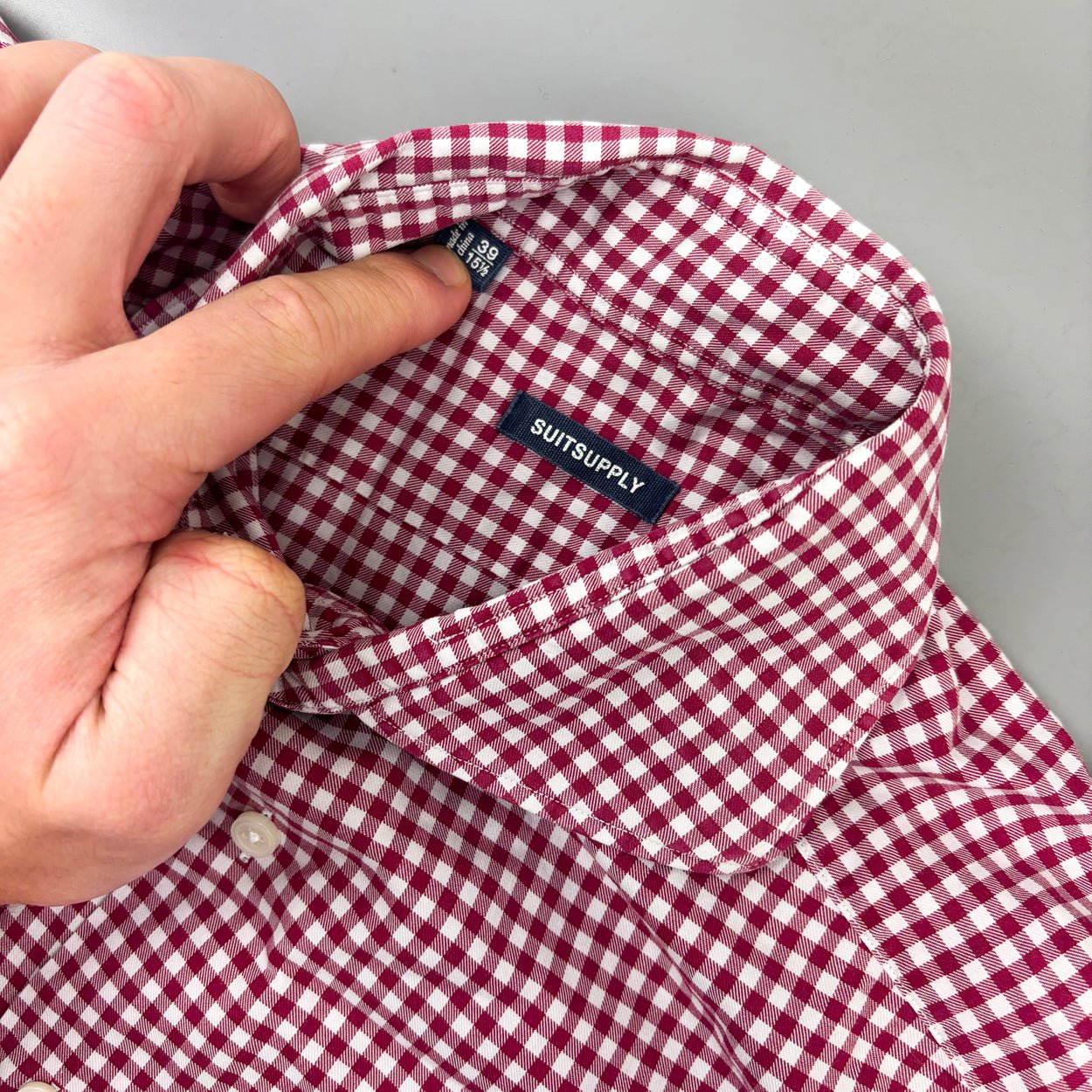 Red/White Suitsupply Shirt - Men 39 - Very Good - Revaleur