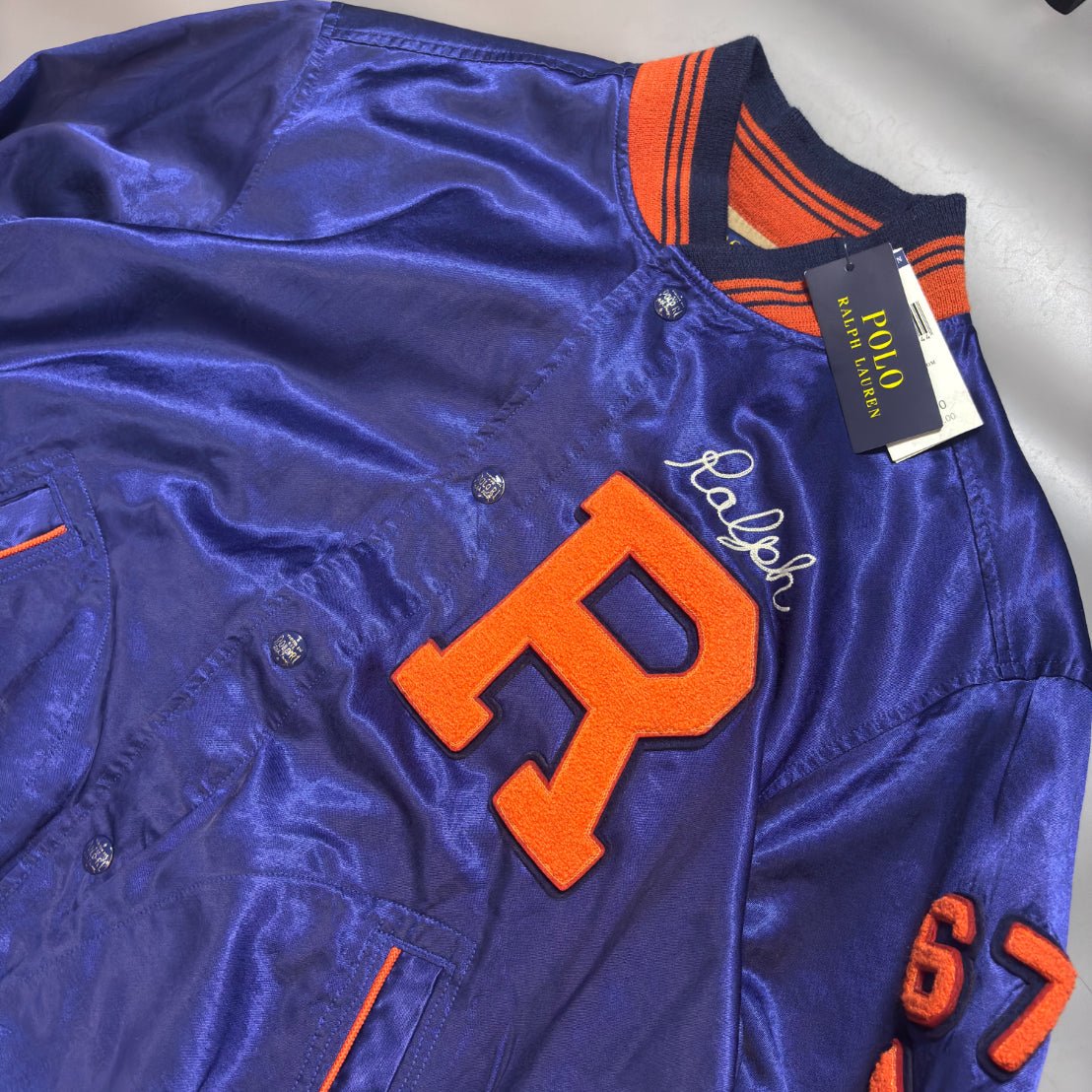 Satin Letterman Baseball Jacket Ralph Lauren - M - New, Authentic - Revaleur