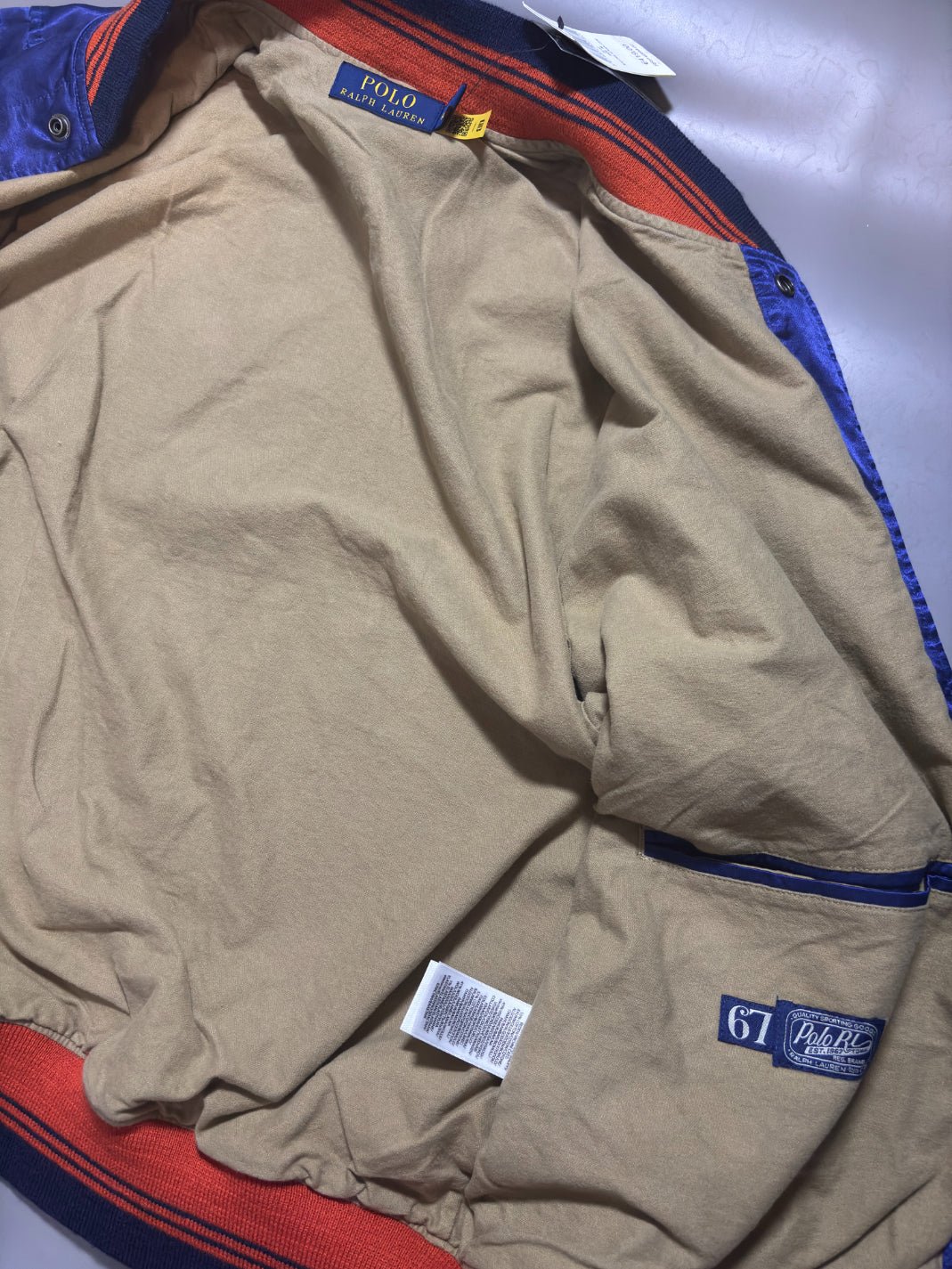 Satin Letterman Baseball Jacket Ralph Lauren - M - New, Authentic - Revaleur