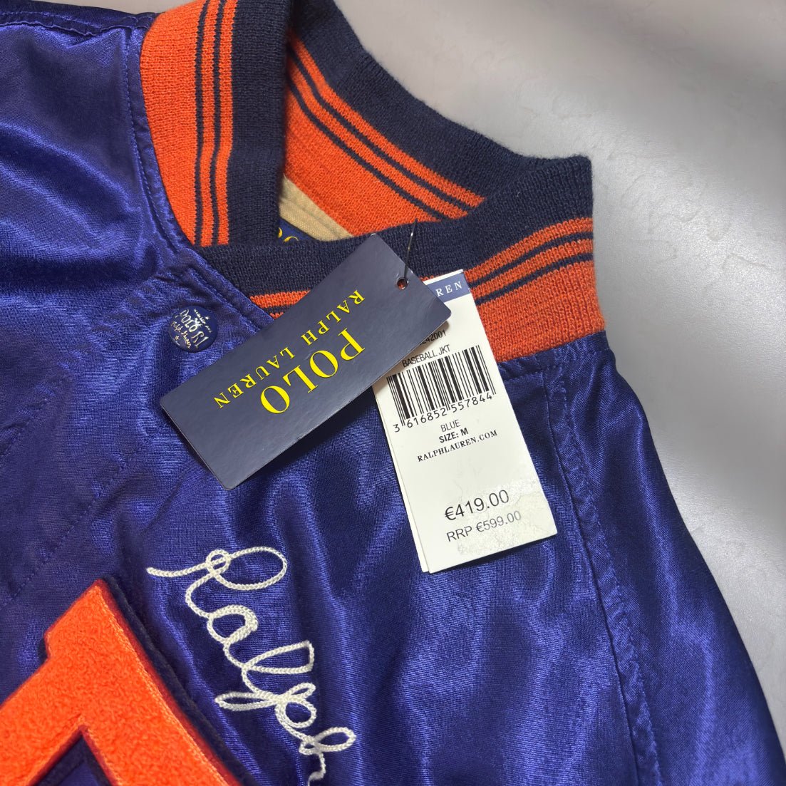 Satin Letterman Baseball Jacket Ralph Lauren - M - New, Authentic - Revaleur
