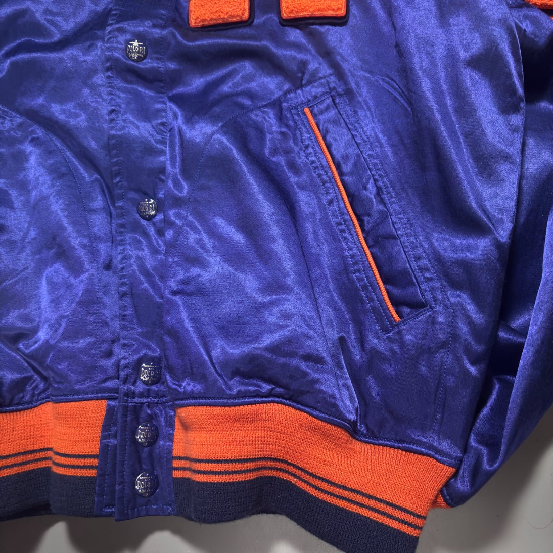 Satin Letterman Baseball Jacket Ralph Lauren - M - New, Authentic - Revaleur